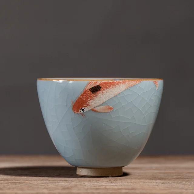 Ancient Zen Ceramic Tea Cup Ice Cracked Kung Fu Tea Cup Household Tea Cup Swimming Fish Cup - Shop at LoveMi