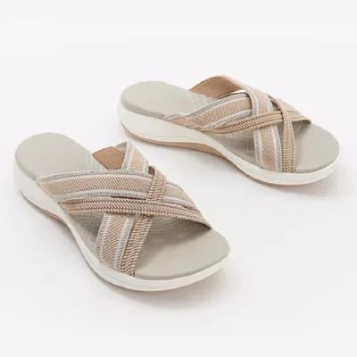 Cross Casual Sandals And Slippers Platform Beach Slippers Beige - Shop at LoveMi