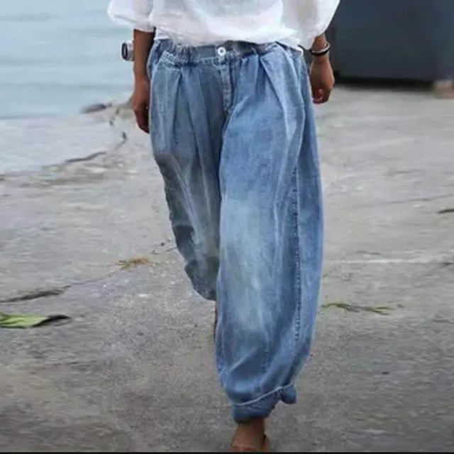 New Retro Casual Plus Size Slimming Wide Leg Pants Bloomers Women Blue - Shop at LoveMi
