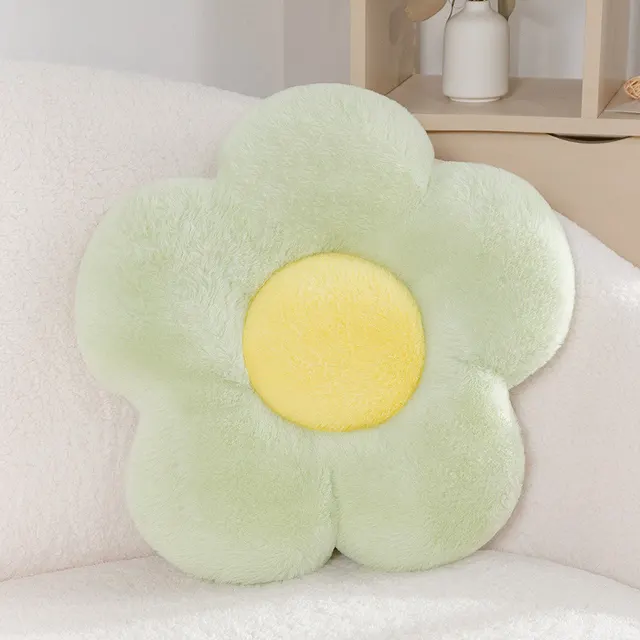 Color Flower Pillow Sun Flower Plush Cushion Green Yellow - Shop at LoveMi