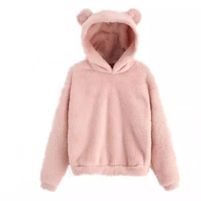 New Fluffy Rabbit Ears Hooded Warm Sweater Sweater Light Pink - Shop at LoveMi