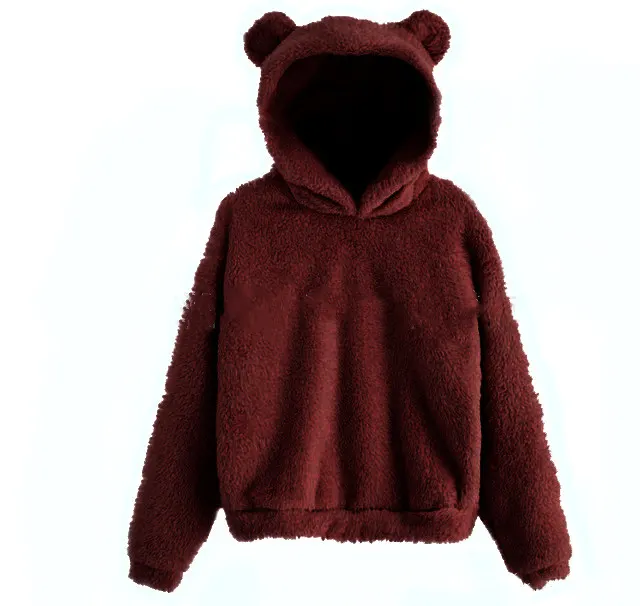 New Fluffy Rabbit Ears Hooded Warm Sweater Sweater Red Wine - Shop at LoveMi