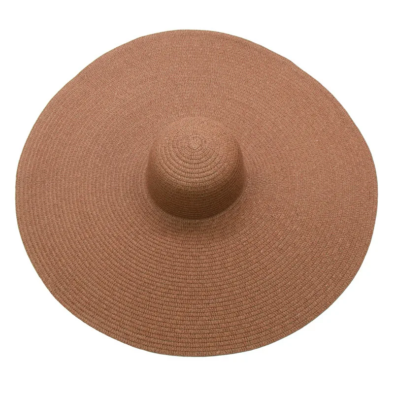 European And American Big Brim Flat Top Straw Hat - Camel