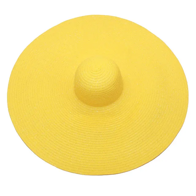 European And American Big Brim Flat Top Straw Hat Yellow - Shop at LoveMi