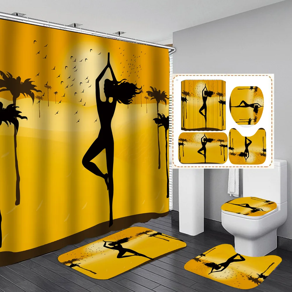 Waterproof Shower Cloth Four-piece Bathroom Shower Curtain Curtain Set - 3Style