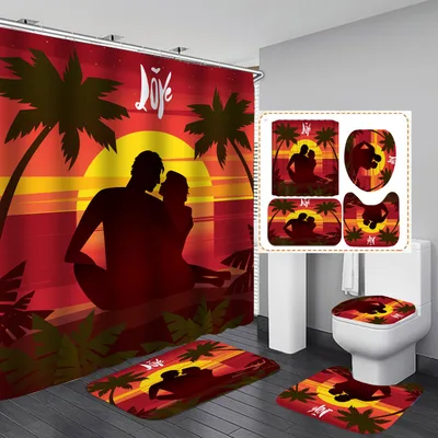 Waterproof Shower Cloth Four piece Bathroom Shower Curtain Curtain Set 7Style - Shop at LoveMi