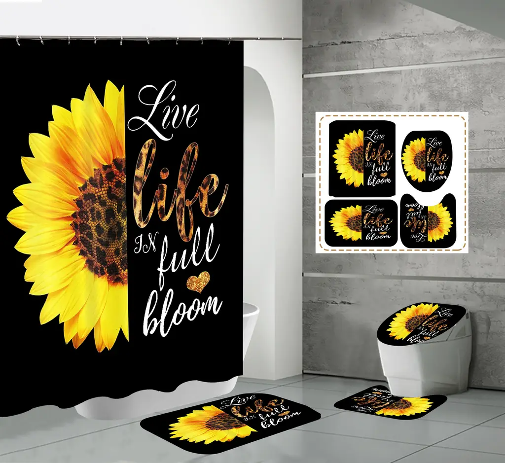 New Shower Curtain Toilet Bathroom Partition Shower Sunflower Shower Curtain Manufacturer Supply - Style E