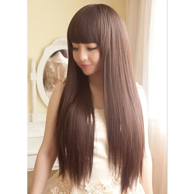 Wig Female Long Straight Hair Long Hair With Bangs And Pear Flower Head Flax Yellow With Bangs - Shop at LoveMi
