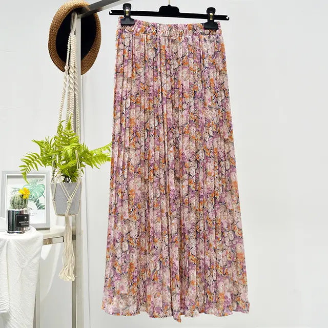 Floral Chiffon Pleated Skirt - Shop at LoveMi