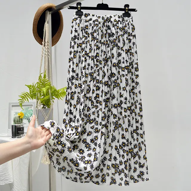 Floral Chiffon Pleated Skirt J - Shop at LoveMi