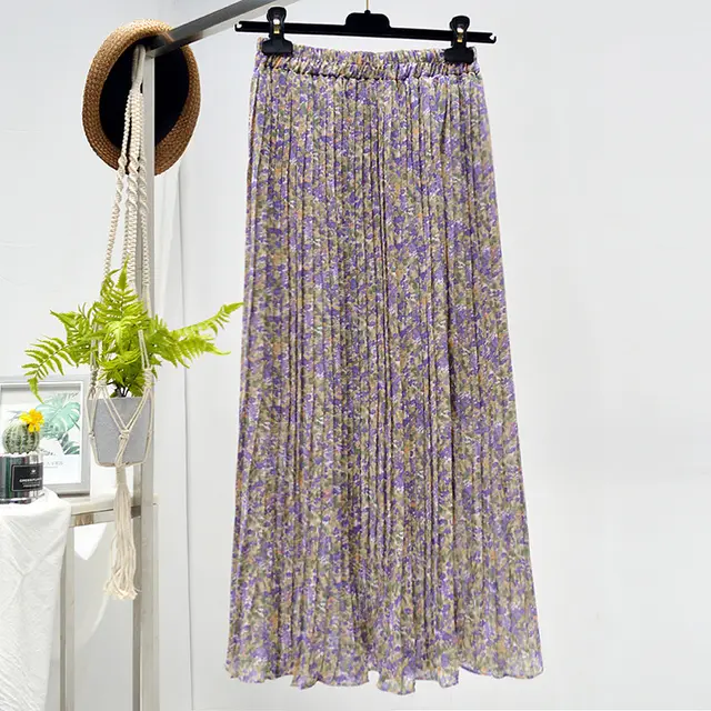 Floral Chiffon Pleated Skirt M1 - Shop at LoveMi