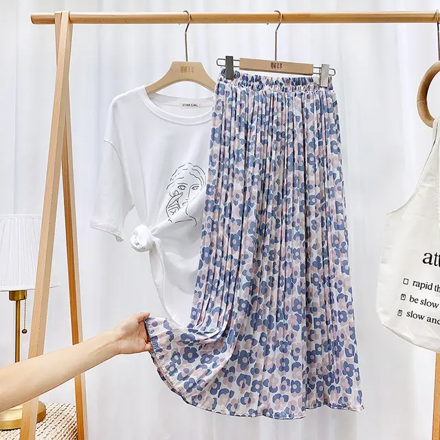 Floral Chiffon Pleated Skirt T - Shop at LoveMi