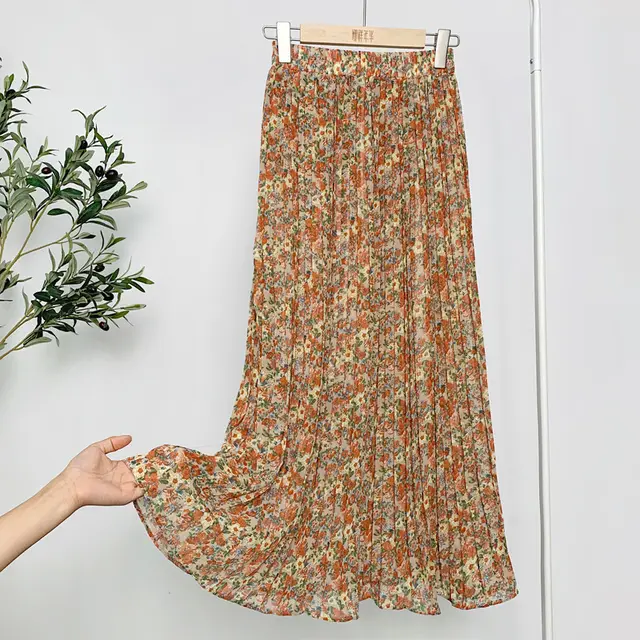 Floral Chiffon Pleated Skirt V - Shop at LoveMi