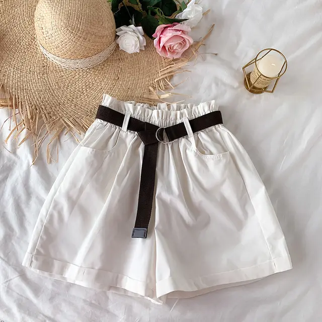 College Style High Waist Was Thin And Versatile Wide Leg Shorts White - Shop at LoveMi