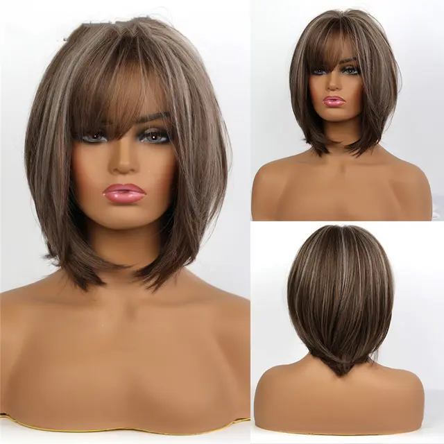 Gradient Golden Chemical Fiber Wig Headgear Brown - Shop at LoveMi