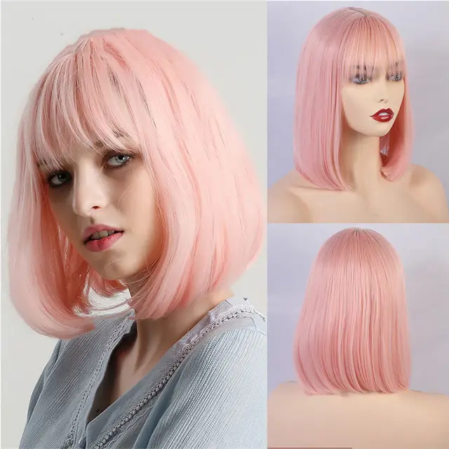 Gradient Golden Chemical Fiber Wig Headgear Pink - Shop at LoveMi