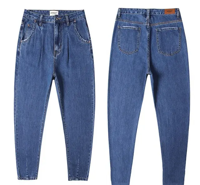 Ladies Loose Casual Denim Trousers Dark Blue - Shop at LoveMi