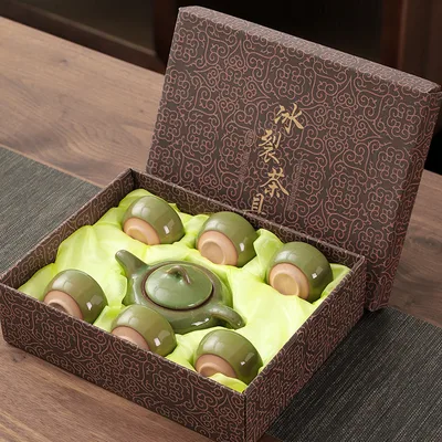 Colorful Ice Cracked Kung Fu Tea Set, A Complete Set Of Ceramics Light Green - Shop at LoveMi
