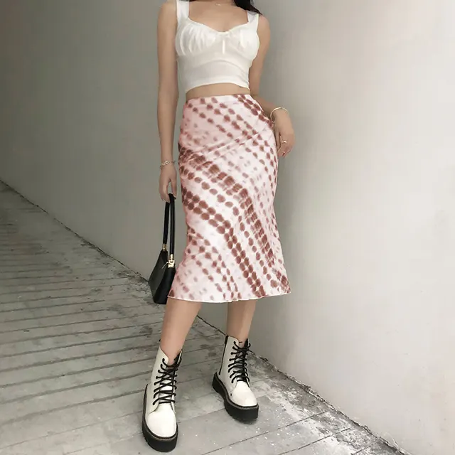 European And American Tie dye High Waist Slim Wrap Hip Skirt Pink - Shop at LoveMi