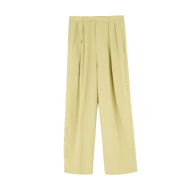 Casual Pants Women Korean Style High Waist Drape Women's Nine point Pants Simple Straight leg Pants Army Green - Shop at LoveMi