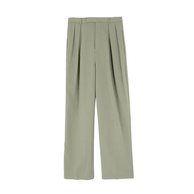 Casual Pants Women Korean Style High Waist Drape Women's Nine point Pants Simple Straight leg Pants Green - Shop at LoveMi