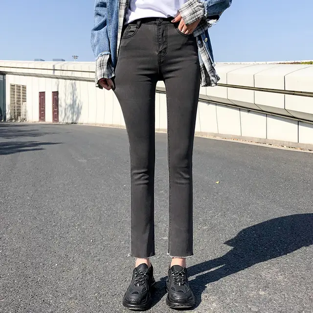 Spring And Autumn Loose High Waist Slim Nine point All match Cigarette Pants Grey - Shop at LoveMi