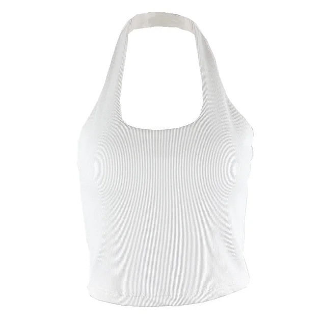 Halter neck style Simple Threaded Short Vest With Exposed Umbilicus White - Shop at LoveMi