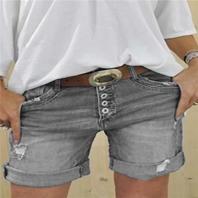 Ladies Denim Shorts Ripped Sexy Denim Shorts Grey - Shop at LoveMi