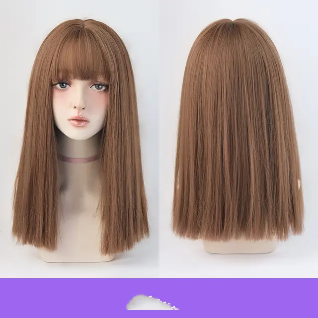 Wig Female Long Hair Full Headgear Black Long Straight Hair Natural Air Bangs - Shop at LoveMi