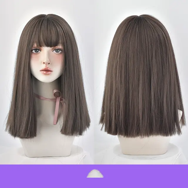 Wig Female Long Hair Full Headgear Black Long Straight Hair Natural Air Bangs - Shop at LoveMi