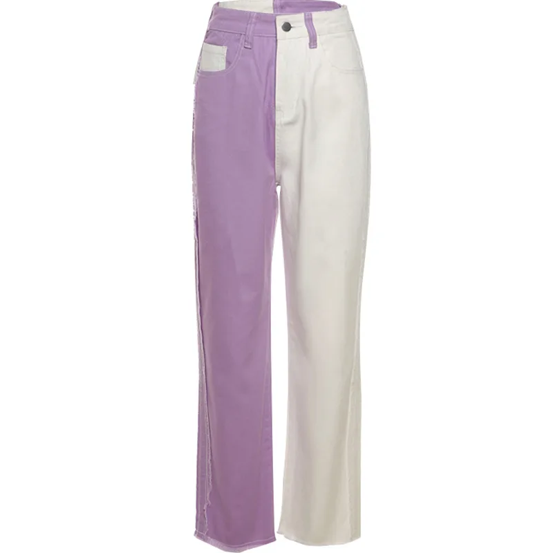 All-match Slimming, Straight, Tall, Personalized Pockets, Ladies Loose Casual Trousers - White Purple