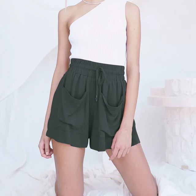 High Waist Drawstring Wide Leg Casual All Match Shorts Black - Shop at LoveMi