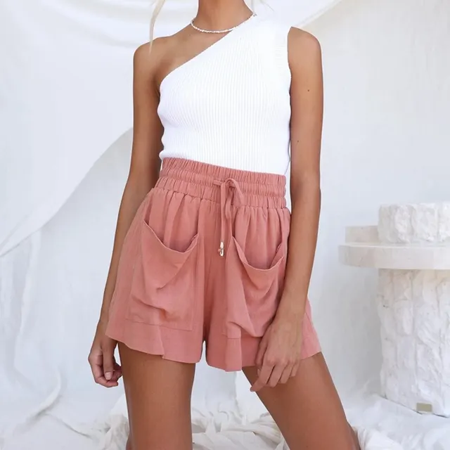 High Waist Drawstring Wide Leg Casual All Match Shorts Pink - Shop at LoveMi