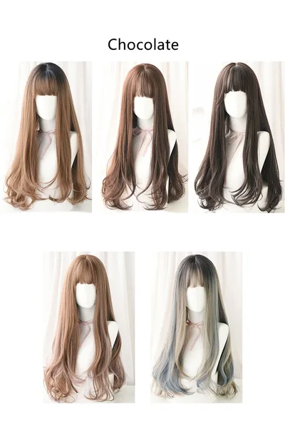 Wig Female Long Curly Hair Realistic Chemical Fiber High Temperature Silk Wig Headgear Chocolate - Shop at LoveMi