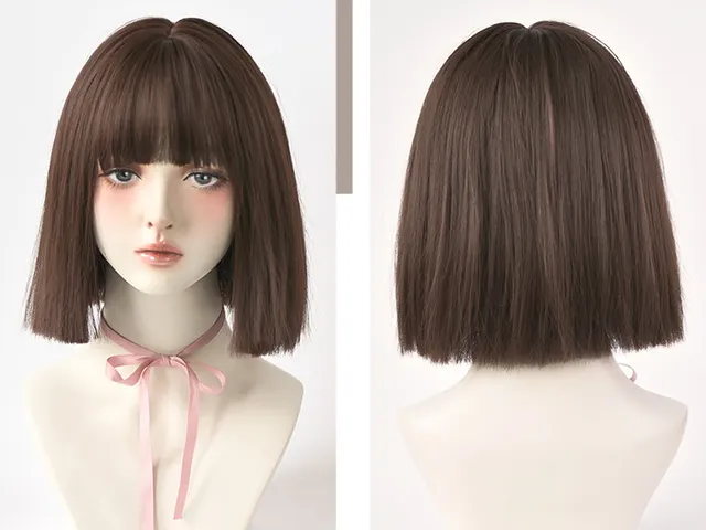 Wig Female Short Hair New Style Net Red Round Face Short Wig Set Chocolate Color - Shop at LoveMi