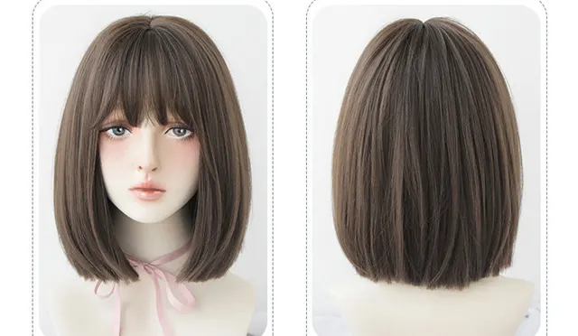 Factory Wig Female Japanese Air Bangs Bobo Headgear Fashion Shoulder length Bangs Wig Headgear Cool Brown 36Cm - Shop at LoveMi