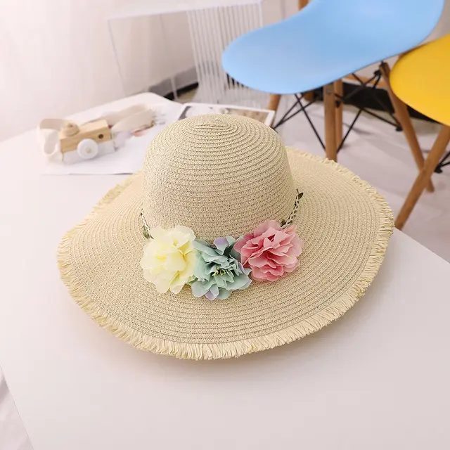 Flower Straw Hat Summer Parent child Hat Straw Bag Beige - Shop at LoveMi