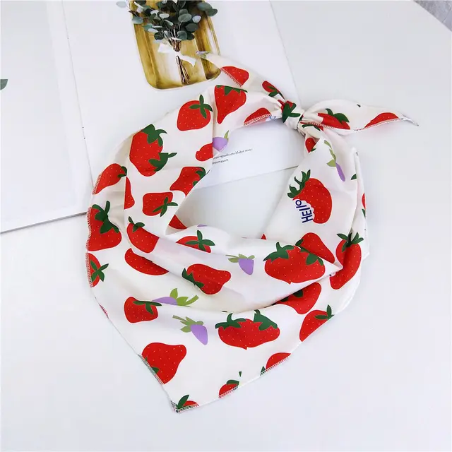 Refreshing Floral All match Small Silk Scarf Female Print Headscarf Strawberry - Shop at LoveMi