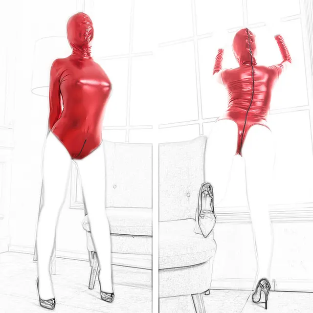 Tight fitting Queen fit One piece Sexy Leather Pants Tight fitting Red - Shop at LoveMi