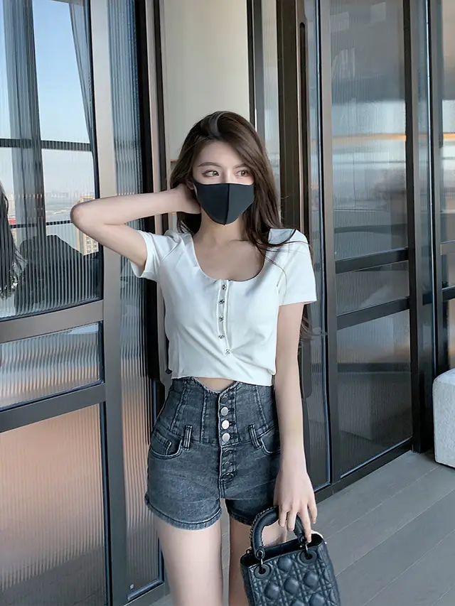 Breasted Denim Shorts For Women''s Summer New Slim Ultra High Waist Tuck Gray - Shop at LoveMi