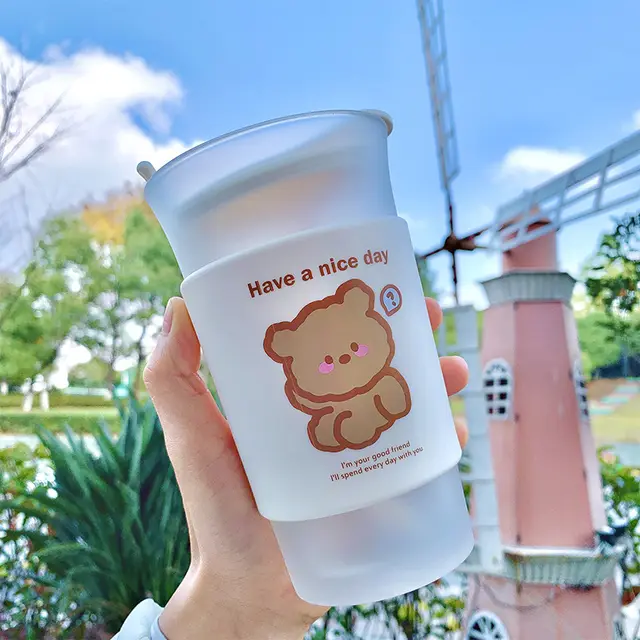 New Cute Bear Glass Cup With Spoon High Borosilicate Milk Tea Cup Coffee Cup Ins Girl Heart Student Water Cup Dummy - Shop at LoveMi