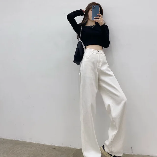 Loose Casual Pants White Jeans Women Trousers White Lengthened - Shop at LoveMi
