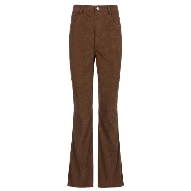 Corduroy Basic Casual Bell Bottom Pants Brown - Shop at LoveMi