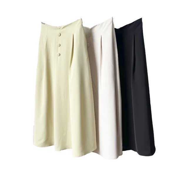 A line High Waist Skirt Umbrella Skirt Thin Apricot Color White - Shop at LoveMi