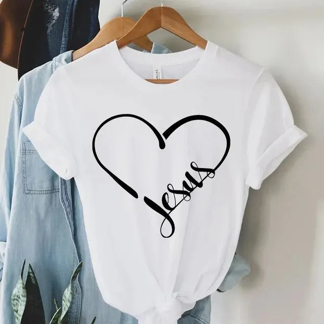 New Love Printing Fashion Round Neck Foreign Trade T shirt 1White - Shop at LoveMi