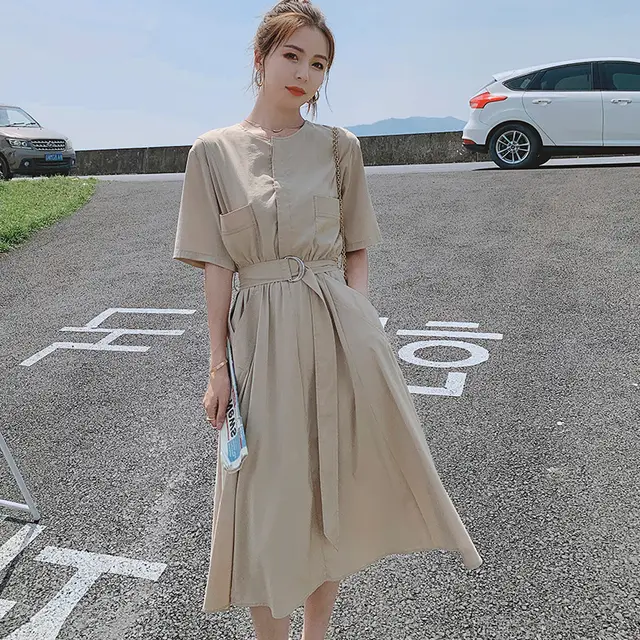 Dress Female Summer New Style Temperament Slim Slim Mid length Skirt Khaki - Shop at LoveMi