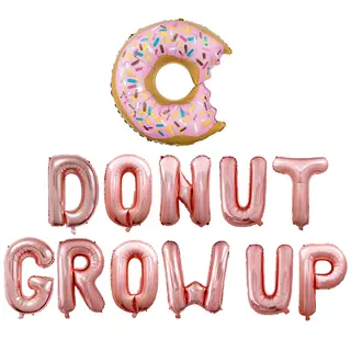 Dount Grow Up Latter Decorations Baloon Rose Gold One Baby Pattern Foil Balloons Two Sweet Donuts For 2th Birthday Party - Stylea