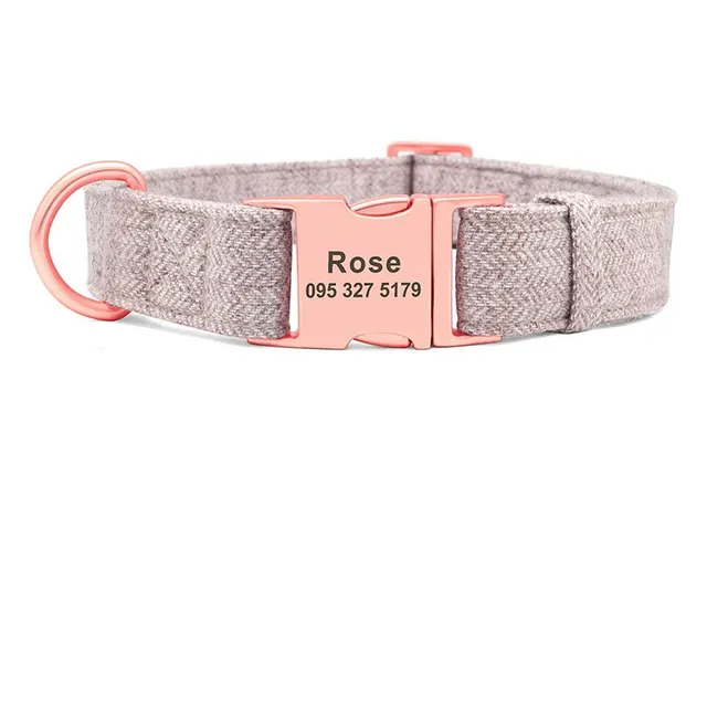 Pet Dog Collar Engraving Anti Lost Traction Rope Supplies Camel Brown - Shop at LoveMi