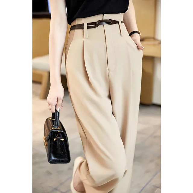 High Waist Wide Leg Suit Pants New Slim Casual Pants Apricot - Shop at LoveMi