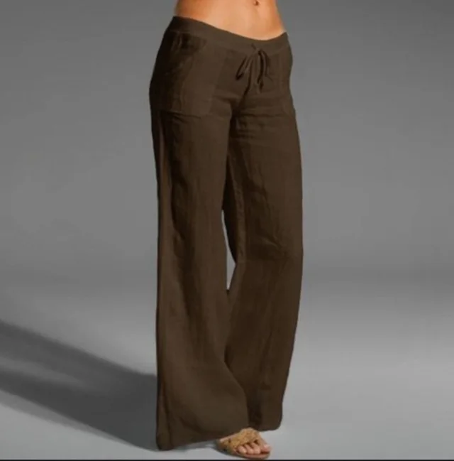 Casual Loose Trousers Elastic Waist Coffee - Shop at LoveMi